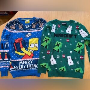 Little kid size S/M / 9-10Y / 140cm Christmas sweater lot. Simpsons Minecraft